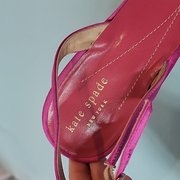 KATE SPADE New York Fushia Satin Jeweled Bow High Heel Slingback Shoes Size 11 - Picture 5 of 15